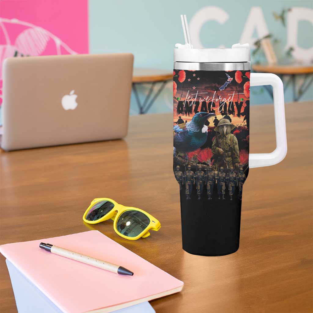 New Zealand ANZAC Day Tumbler With Handle Tui Bird and Kiwi Bird Soldier Forever in My Thoughts LT03 - Polynesian Pride