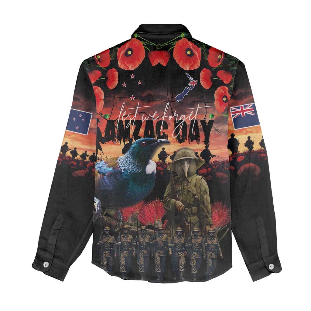 New Zealand ANZAC Day Women Casual Shirt Tui Bird and Kiwi Bird Soldier - Forever in My Thoughts LT03 - Polynesian Pride