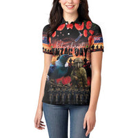 New Zealand ANZAC Day Women Polo Shirt Tui Bird and Kiwi Bird Soldier - Forever in My Thoughts LT03 - Polynesian Pride