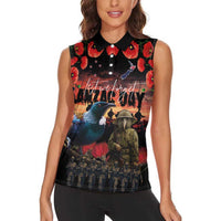 New Zealand ANZAC Day Women Sleeveless Polo Shirt Tui Bird and Kiwi Bird Soldier - Forever in My Thoughts LT03 - Polynesian Pride