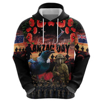 New Zealand ANZAC Day Zip Hoodie Tui Bird and Kiwi Bird Soldier - Forever in My Thoughts LT03 - Polynesian Pride