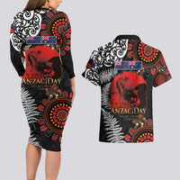Australia and New Zealand ANZAC Day Couples Matching Long Sleeve Bodycon Dress and Hawaiian Shirt Aboriginal and Maori Art Pattern - Gallipoli Lest We Forget LT03 - Polynesian Pride