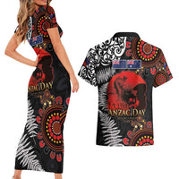 Australia and New Zealand ANZAC Day Couples Matching Short Sleeve Bodycon Dress and Hawaiian Shirt Aboriginal and Maori Art Pattern - Gallipoli Lest We Forget LT03 - Polynesian Pride
