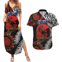 Australia and New Zealand ANZAC Day Couples Matching Summer Maxi Dress and Hawaiian Shirt Aboriginal and Maori Art Pattern - Gallipoli Lest We Forget LT03 Black - Polynesian Pride