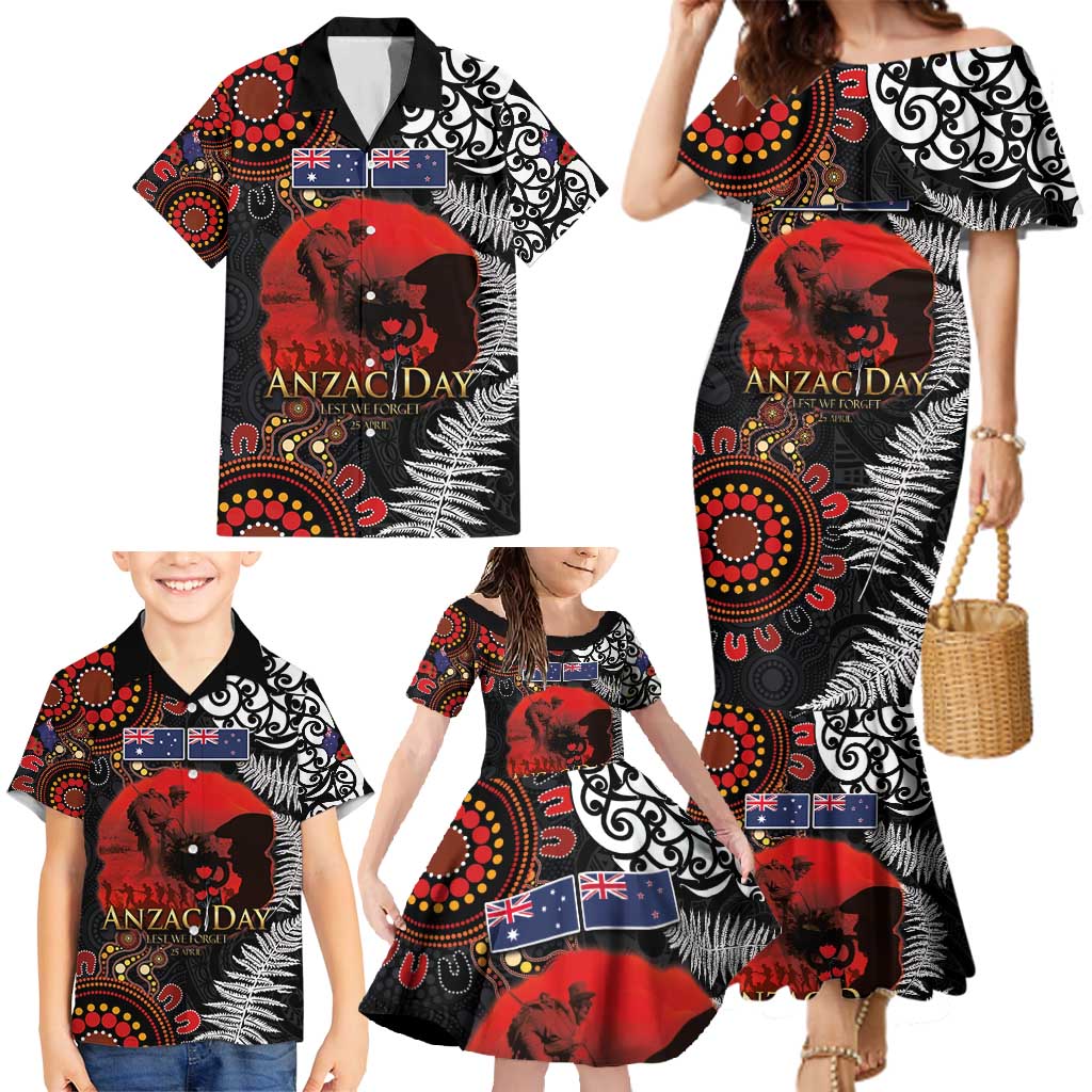 Australia and New Zealand ANZAC Day Family Matching Mermaid Dress and Hawaiian Shirt Aboriginal and Maori Art Pattern - Gallipoli Lest We Forget LT03 - Polynesian Pride