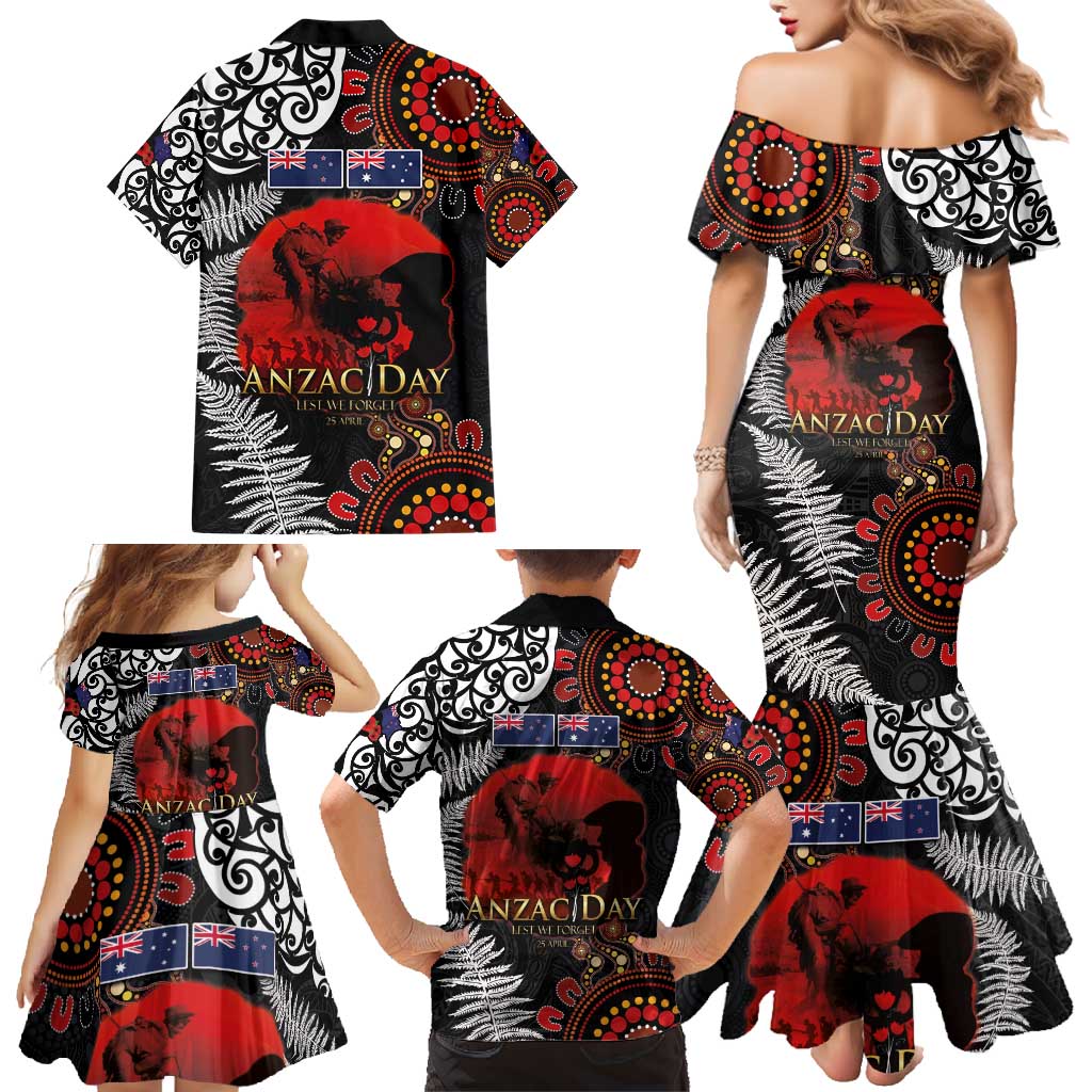 Australia and New Zealand ANZAC Day Family Matching Mermaid Dress and Hawaiian Shirt Aboriginal and Maori Art Pattern - Gallipoli Lest We Forget LT03 - Polynesian Pride