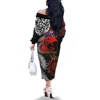 Australia and New Zealand ANZAC Day Family Matching Off The Shoulder Long Sleeve Dress and Hawaiian Shirt Aboriginal and Maori Art Pattern - Gallipoli Lest We Forget LT03 - Polynesian Pride