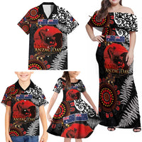 Australia and New Zealand ANZAC Day Family Matching Off Shoulder Maxi Dress and Hawaiian Shirt Aboriginal and Maori Art Pattern - Gallipoli Lest We Forget LT03 - Polynesian Pride