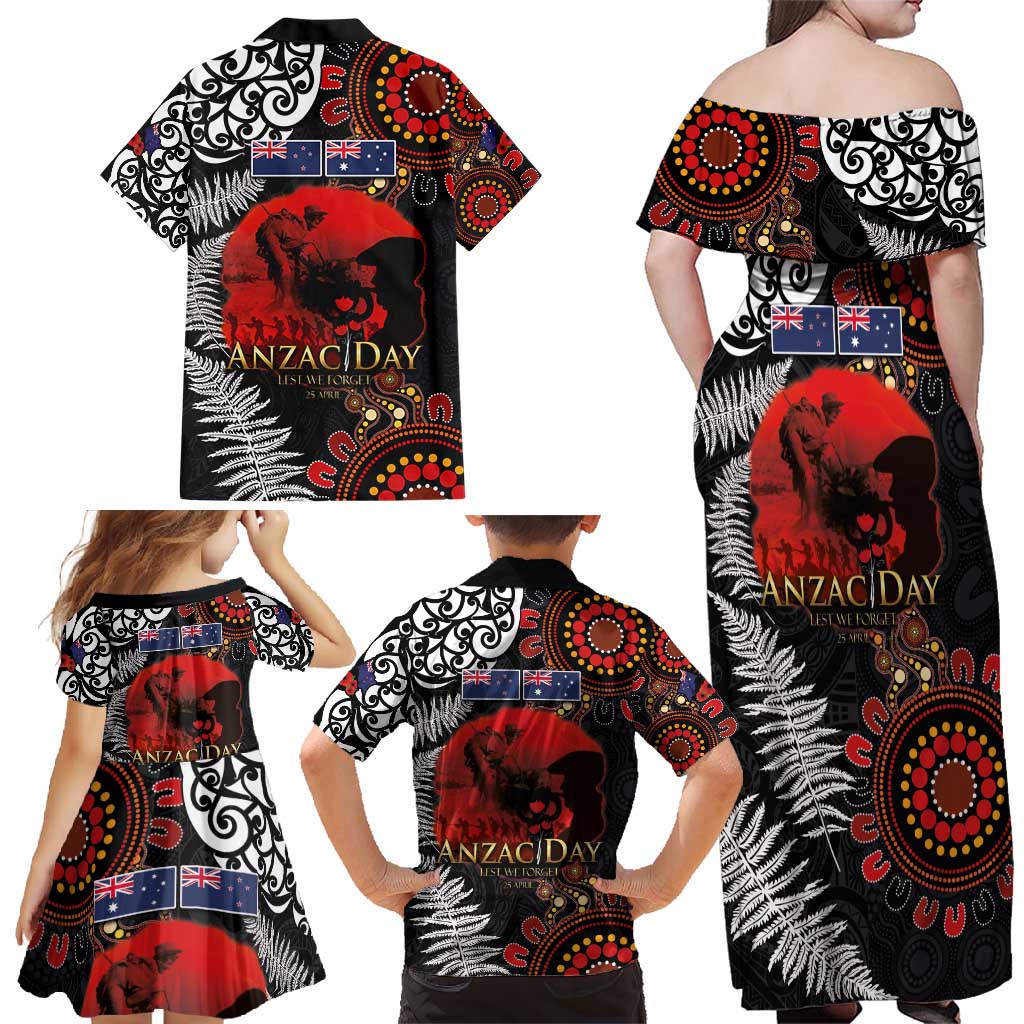Australia and New Zealand ANZAC Day Family Matching Off Shoulder Maxi Dress and Hawaiian Shirt Aboriginal and Maori Art Pattern - Gallipoli Lest We Forget LT03 - Polynesian Pride