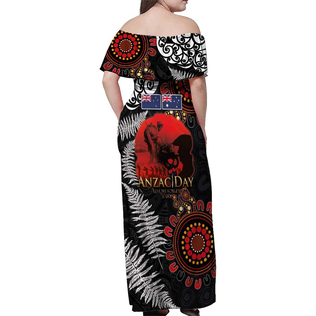 Australia and New Zealand ANZAC Day Family Matching Off Shoulder Maxi Dress and Hawaiian Shirt Aboriginal and Maori Art Pattern - Gallipoli Lest We Forget LT03 - Polynesian Pride