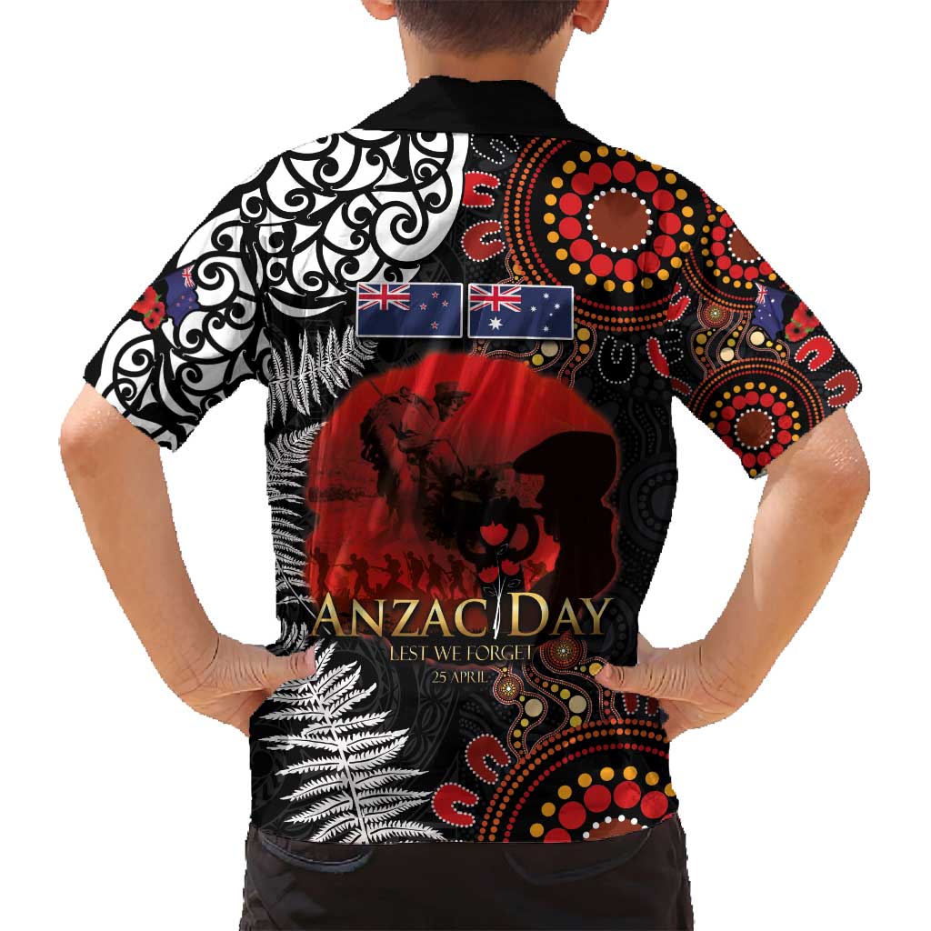 Australia and New Zealand ANZAC Day Family Matching Off Shoulder Short Dress and Hawaiian Shirt Aboriginal and Maori Art Pattern - Gallipoli Lest We Forget LT03 - Polynesian Pride