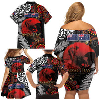Australia and New Zealand ANZAC Day Family Matching Off Shoulder Short Dress and Hawaiian Shirt Aboriginal and Maori Art Pattern - Gallipoli Lest We Forget LT03 - Polynesian Pride