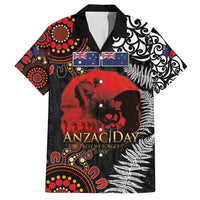 Australia and New Zealand ANZAC Day Family Matching Off Shoulder Short Dress and Hawaiian Shirt Aboriginal and Maori Art Pattern - Gallipoli Lest We Forget LT03 Dad's Shirt - Short Sleeve Black - Polynesian Pride