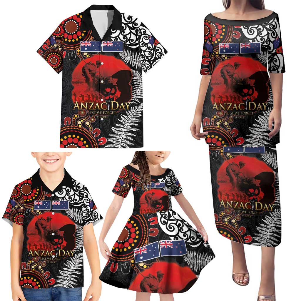 Australia and New Zealand ANZAC Day Family Matching Puletasi and Hawaiian Shirt Aboriginal and Maori Art Pattern - Gallipoli Lest We Forget LT03 - Polynesian Pride