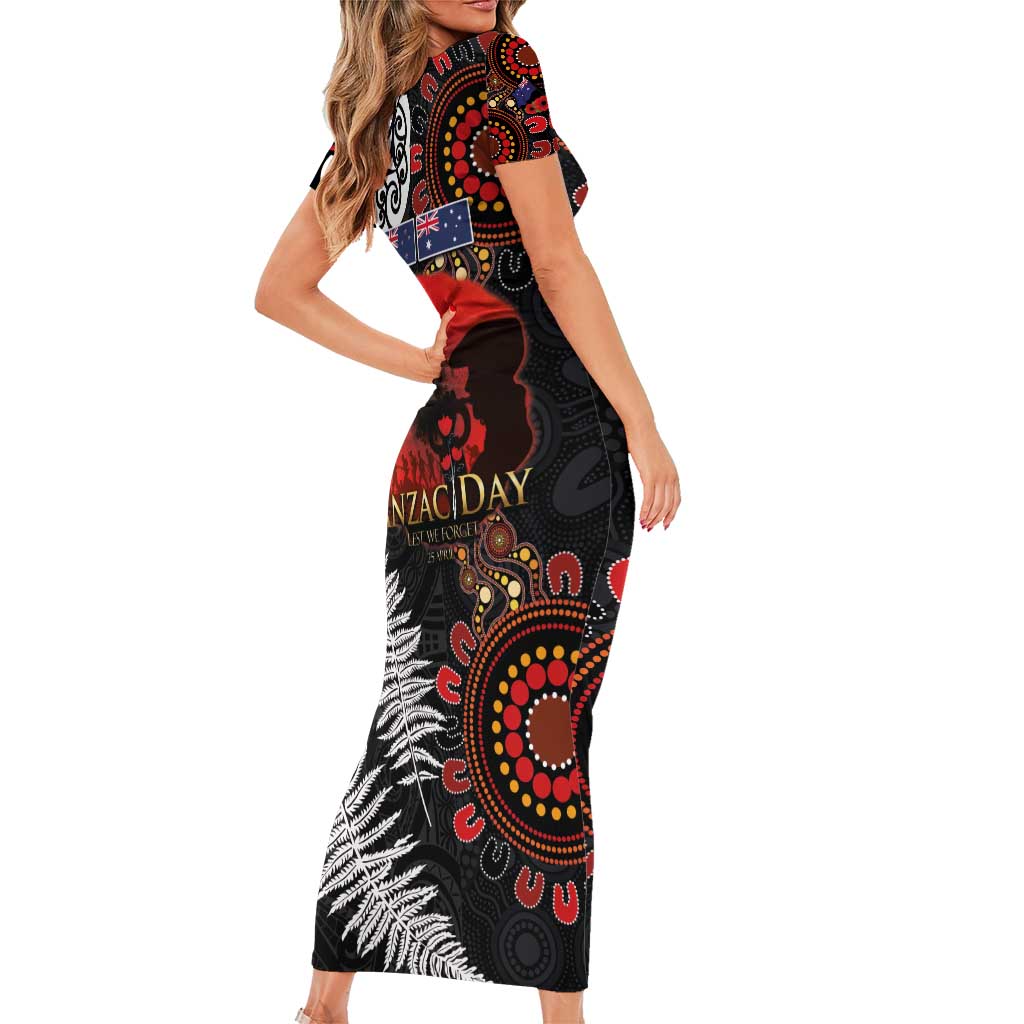 Australia and New Zealand ANZAC Day Family Matching Short Sleeve Bodycon Dress and Hawaiian Shirt Aboriginal and Maori Art Pattern - Gallipoli Lest We Forget LT03 - Polynesian Pride