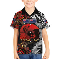 Australia and New Zealand ANZAC Day Family Matching Short Sleeve Bodycon Dress and Hawaiian Shirt Aboriginal and Maori Art Pattern - Gallipoli Lest We Forget LT03 Son's Shirt Black - Polynesian Pride
