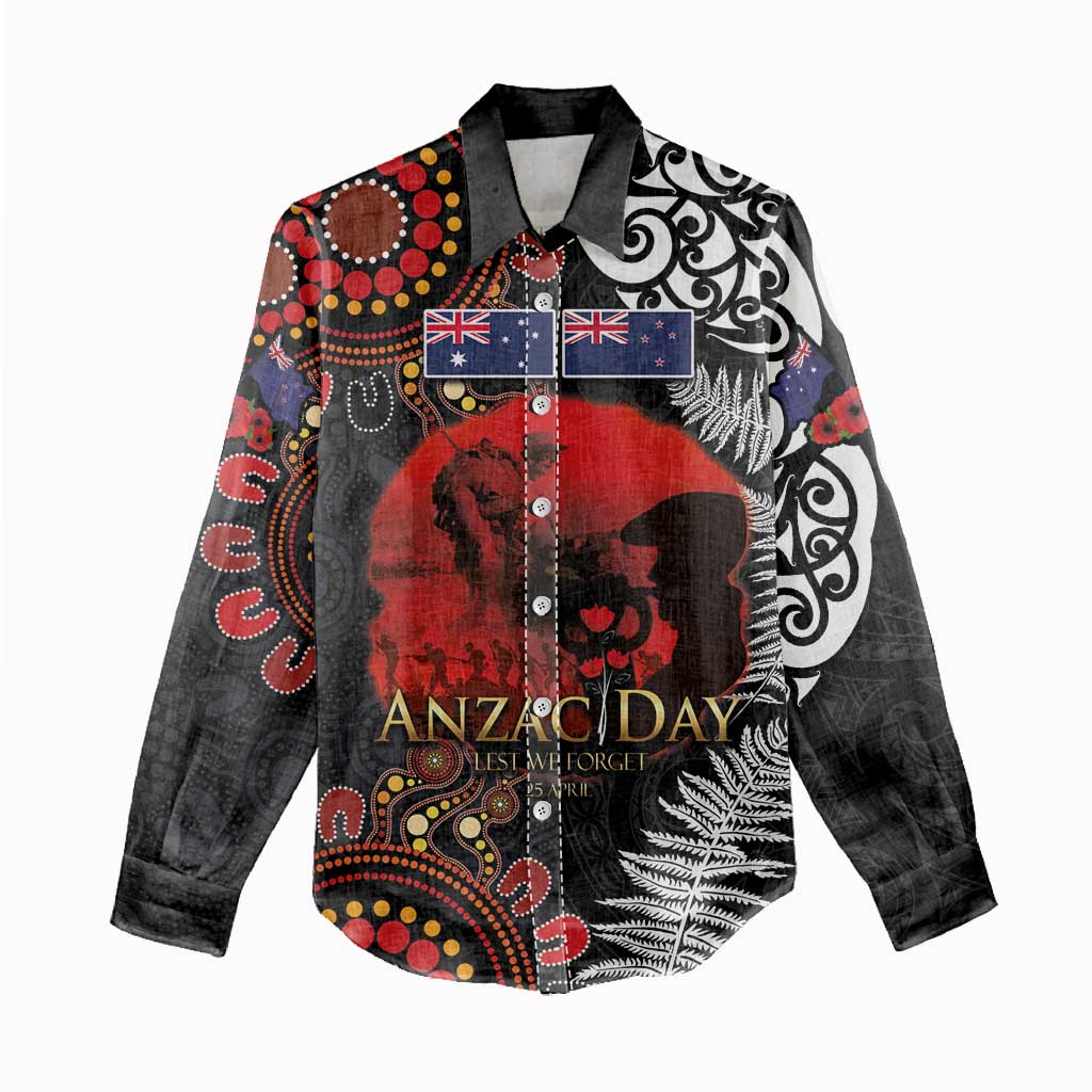 Australia and New Zealand ANZAC Day Women Casual Shirt Aboriginal and Maori Art Pattern - Gallipoli Lest We Forget LT03 - Polynesian Pride