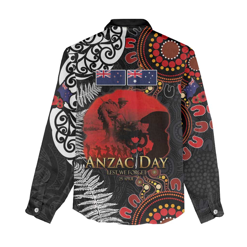 Australia and New Zealand ANZAC Day Women Casual Shirt Aboriginal and Maori Art Pattern - Gallipoli Lest We Forget LT03 - Polynesian Pride