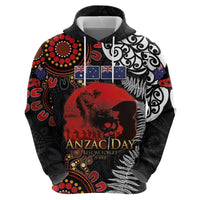 Australia and New Zealand ANZAC Day Zip Hoodie Aboriginal and Maori Art Pattern - Gallipoli Lest We Forget
