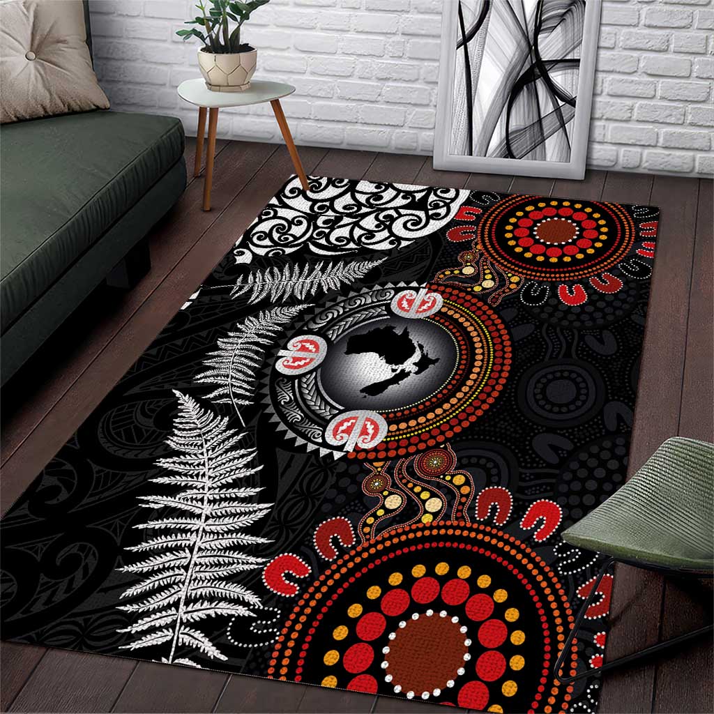 Australia and New Zealand Together Area Rug Aboriginal and Maori Art Tattoo LT03 Black - Polynesian Pride