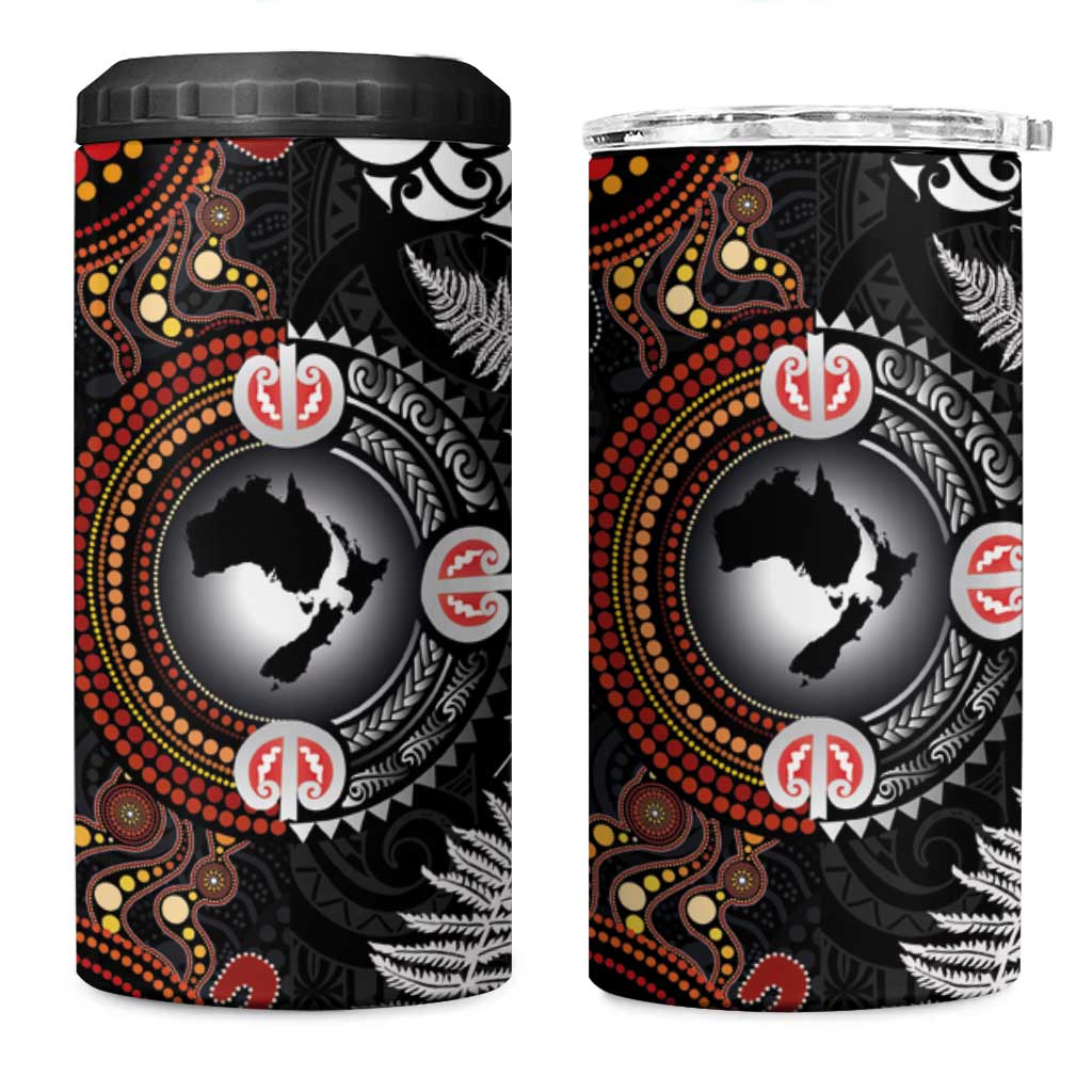 Australia and New Zealand Together 4 in 1 Can Cooler Tumbler Aboriginal and Maori Art Tattoo LT03 One Size: 16 oz Black - Polynesian Pride