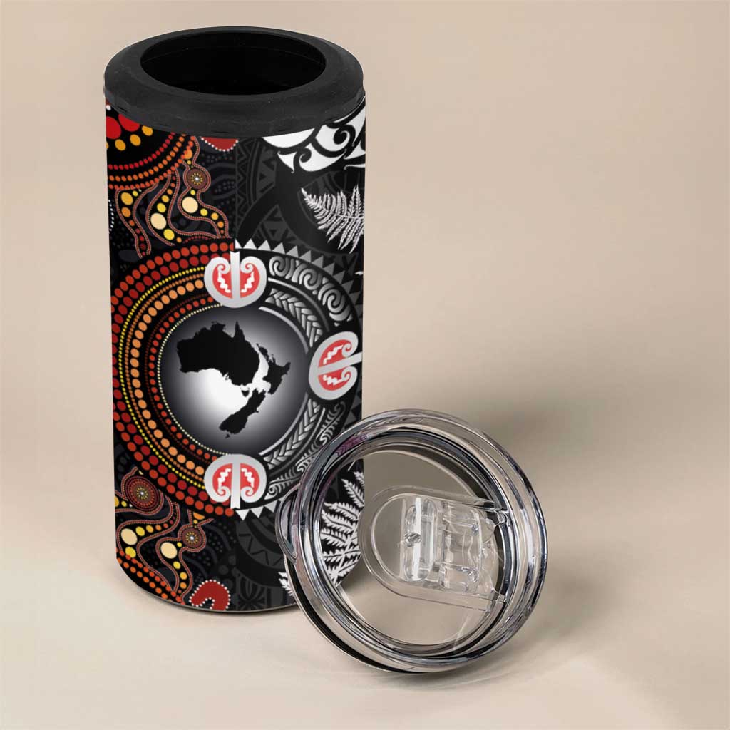 Australia and New Zealand Together 4 in 1 Can Cooler Tumbler Aboriginal and Maori Art Tattoo LT03 - Polynesian Pride