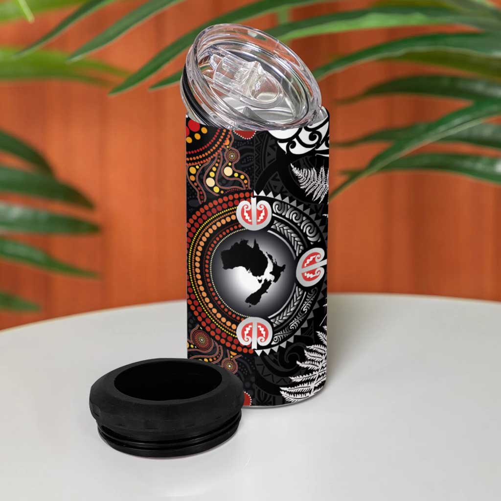 Australia and New Zealand Together 4 in 1 Can Cooler Tumbler Aboriginal and Maori Art Tattoo LT03 - Polynesian Pride