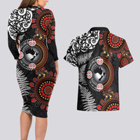 Australia and New Zealand Together Couples Matching Long Sleeve Bodycon Dress and Hawaiian Shirt Aboriginal and Maori Art Tattoo LT03 - Polynesian Pride