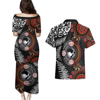 Australia and New Zealand Together Couples Matching Puletasi and Hawaiian Shirt Aboriginal and Maori Art Tattoo LT03 - Polynesian Pride