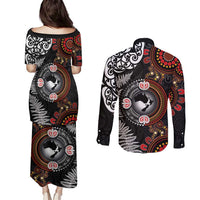 Australia and New Zealand Together Couples Matching Puletasi and Long Sleeve Button Shirt Aboriginal and Maori Art Tattoo LT03 - Polynesian Pride