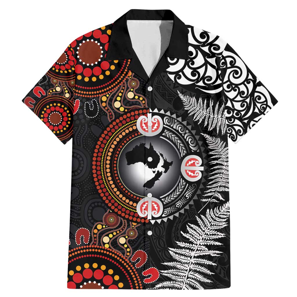 Australia and New Zealand Together Family Matching Mermaid Dress and Hawaiian Shirt Aboriginal and Maori Art Tattoo LT03 Dad's Shirt - Short Sleeve Black - Polynesian Pride