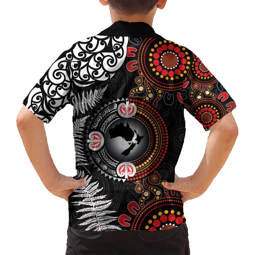 Australia and New Zealand Together Family Matching Off Shoulder Maxi Dress and Hawaiian Shirt Aboriginal and Maori Art Tattoo LT03 - Polynesian Pride
