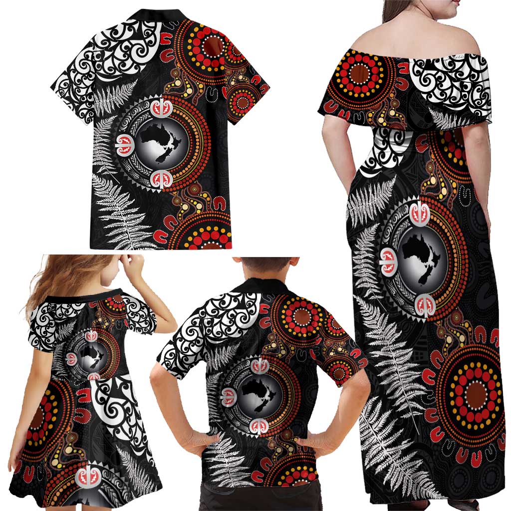 Australia and New Zealand Together Family Matching Off Shoulder Maxi Dress and Hawaiian Shirt Aboriginal and Maori Art Tattoo LT03 - Polynesian Pride