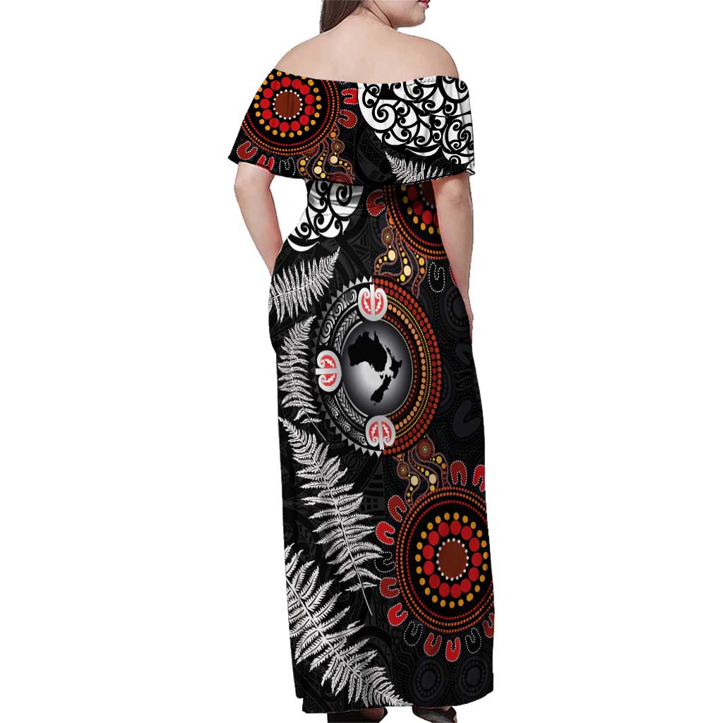 Australia and New Zealand Together Family Matching Off Shoulder Maxi Dress and Hawaiian Shirt Aboriginal and Maori Art Tattoo LT03 - Polynesian Pride