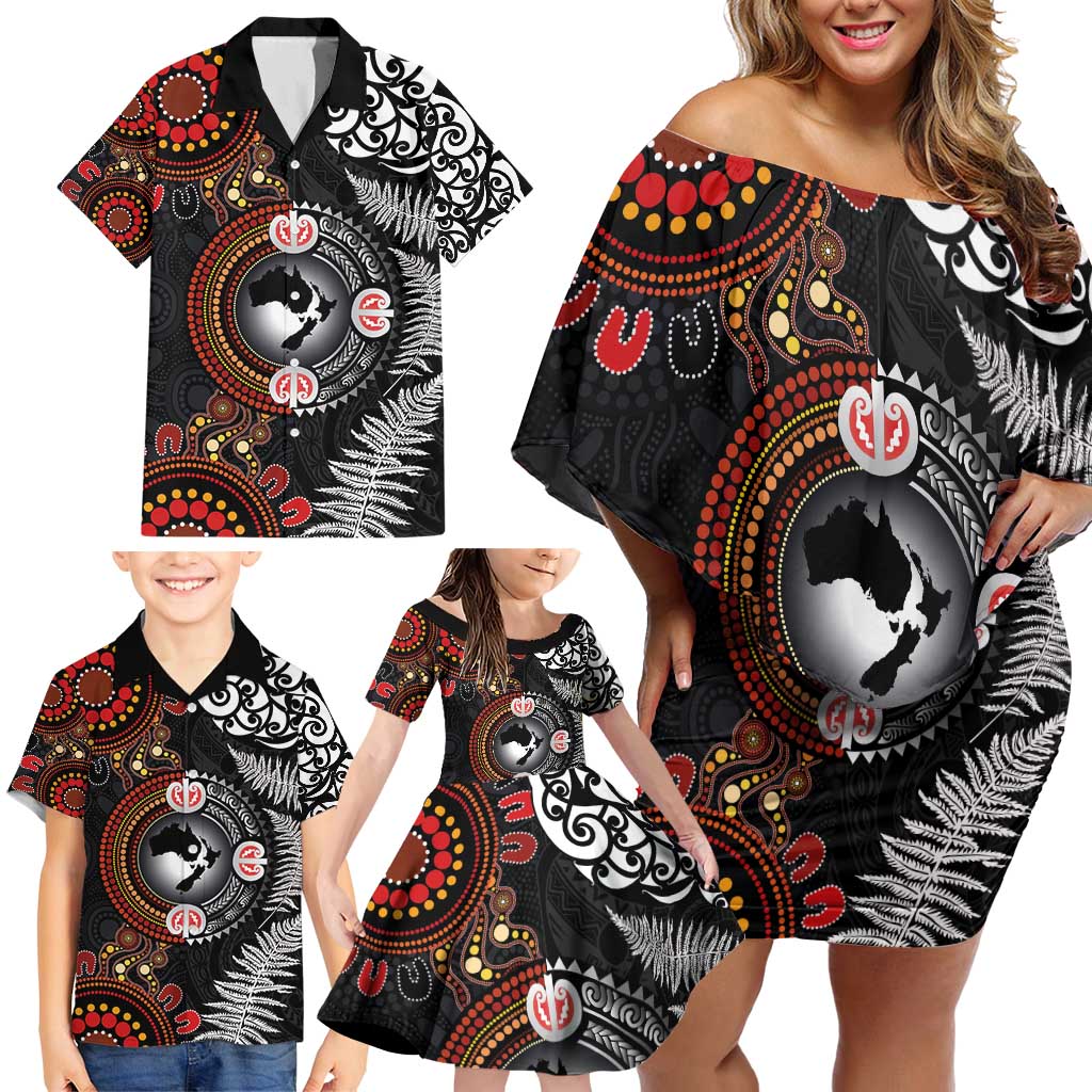 Australia and New Zealand Together Family Matching Off Shoulder Short Dress and Hawaiian Shirt Aboriginal and Maori Art Tattoo LT03 - Polynesian Pride