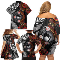 Australia and New Zealand Together Family Matching Off Shoulder Short Dress and Hawaiian Shirt Aboriginal and Maori Art Tattoo LT03 - Polynesian Pride