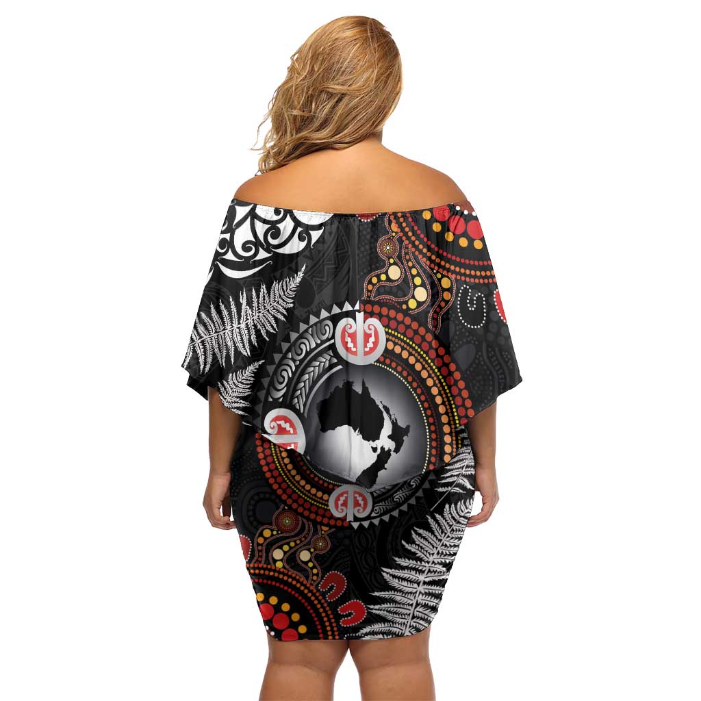 Australia and New Zealand Together Family Matching Off Shoulder Short Dress and Hawaiian Shirt Aboriginal and Maori Art Tattoo LT03 - Polynesian Pride