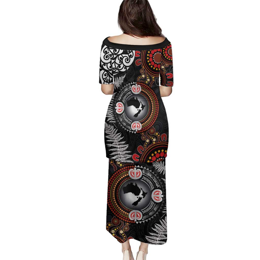 Australia and New Zealand Together Family Matching Puletasi and Hawaiian Shirt Aboriginal and Maori Art Tattoo LT03 - Polynesian Pride