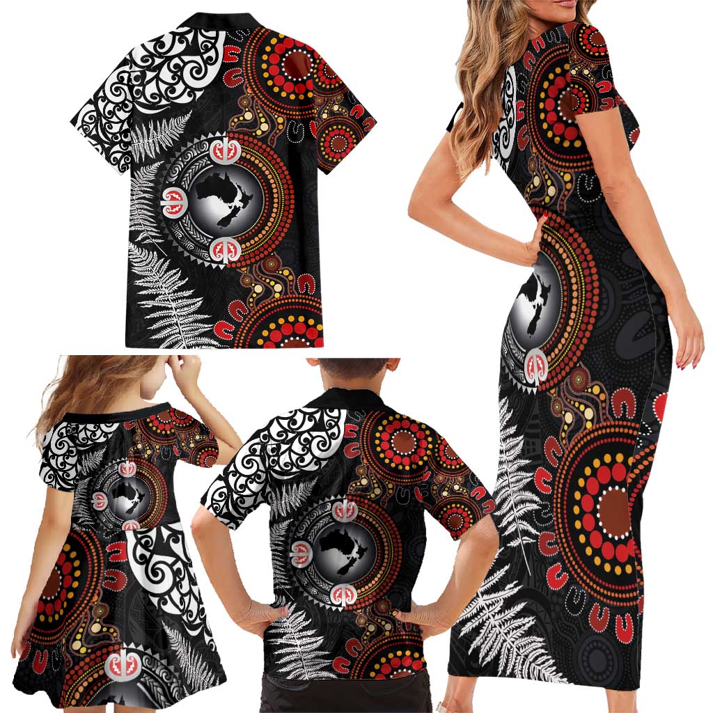 Australia and New Zealand Together Family Matching Short Sleeve Bodycon Dress and Hawaiian Shirt Aboriginal and Maori Art Tattoo LT03 - Polynesian Pride