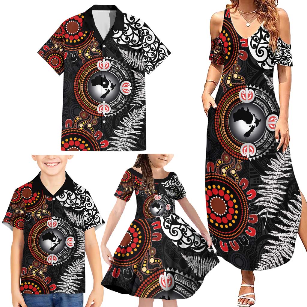 Australia and New Zealand Together Family Matching Summer Maxi Dress and Hawaiian Shirt Aboriginal and Maori Art Tattoo LT03 - Polynesian Pride