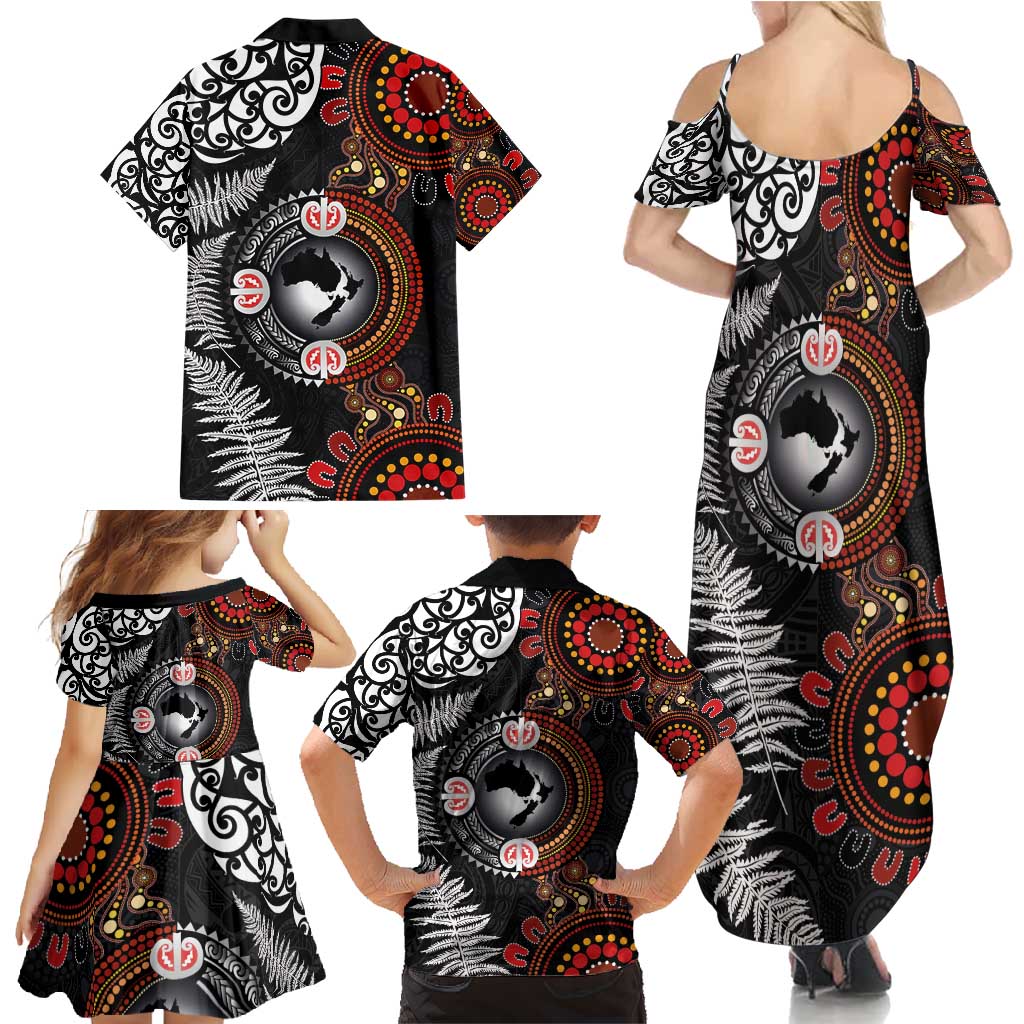 Australia and New Zealand Together Family Matching Summer Maxi Dress and Hawaiian Shirt Aboriginal and Maori Art Tattoo LT03 - Polynesian Pride