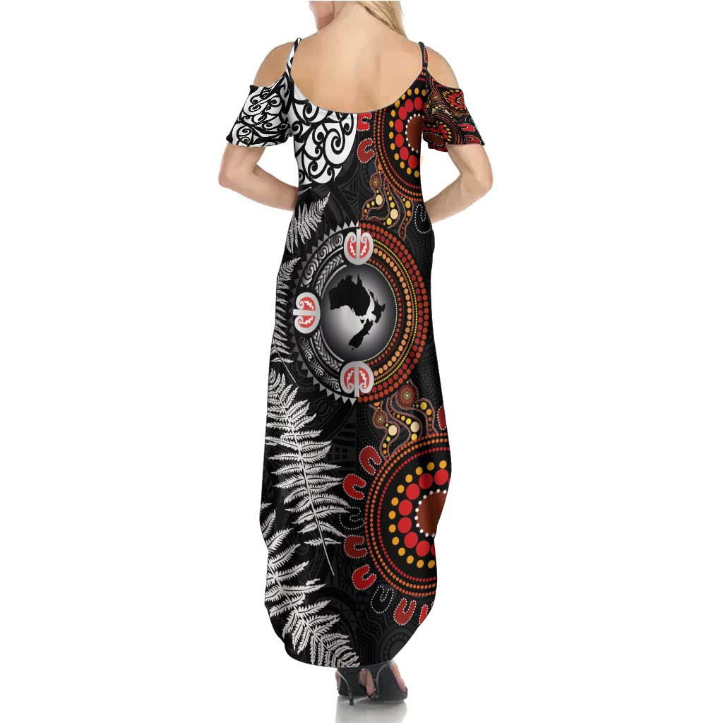 Australia and New Zealand Together Family Matching Summer Maxi Dress and Hawaiian Shirt Aboriginal and Maori Art Tattoo LT03 - Polynesian Pride