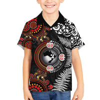 Australia and New Zealand Together Family Matching Tank Maxi Dress and Hawaiian Shirt Aboriginal and Maori Art Tattoo LT03 Son's Shirt Black - Polynesian Pride