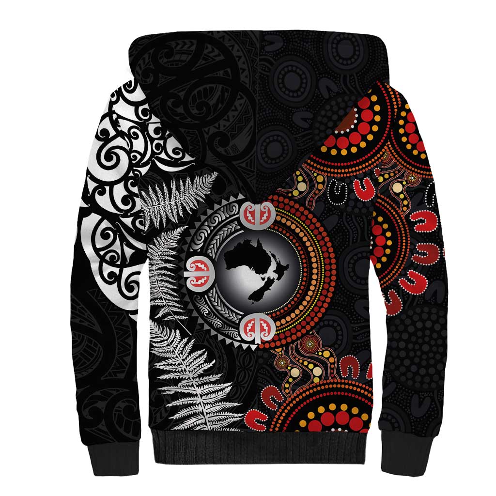 Australia and New Zealand Together Sherpa Hoodie Aboriginal and Maori Art Tattoo LT03 - Polynesian Pride