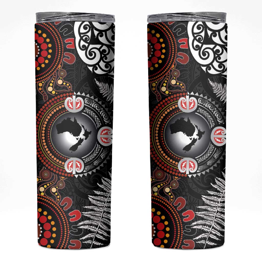 Australia and New Zealand Together Skinny Tumbler Aboriginal and Maori Art Tattoo LT03 Black - Polynesian Pride