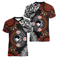 Australia and New Zealand Together Women V-Neck T-Shirt Aboriginal and Maori Art Tattoo LT03 - Polynesian Pride