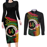 Vanuatu Selebretem 44th Indipendens Dei Couples Matching Long Sleeve Bodycon Dress and Long Sleeve Button Shirt Sand Drawing Turtle Melanesian Vibes