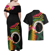 Vanuatu Selebretem 44th Indipendens Dei Couples Matching Off Shoulder Maxi Dress and Hawaiian Shirt Sand Drawing Turtle Melanesian Vibes
