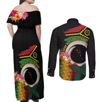 Vanuatu Selebretem 44th Indipendens Dei Couples Matching Off Shoulder Maxi Dress and Long Sleeve Button Shirt Sand Drawing Turtle Melanesian Vibes