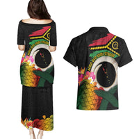 Vanuatu Selebretem 44th Indipendens Dei Couples Matching Puletasi and Hawaiian Shirt Sand Drawing Turtle Melanesian Vibes